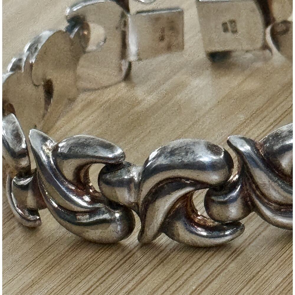 Vintage Milor Italy 925 Sterling Silver Fan Scroll Link Bracelet 7.5” 22g - Picture 4 of 12